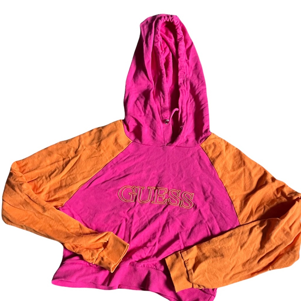 pink and orange cropped hoodie guess